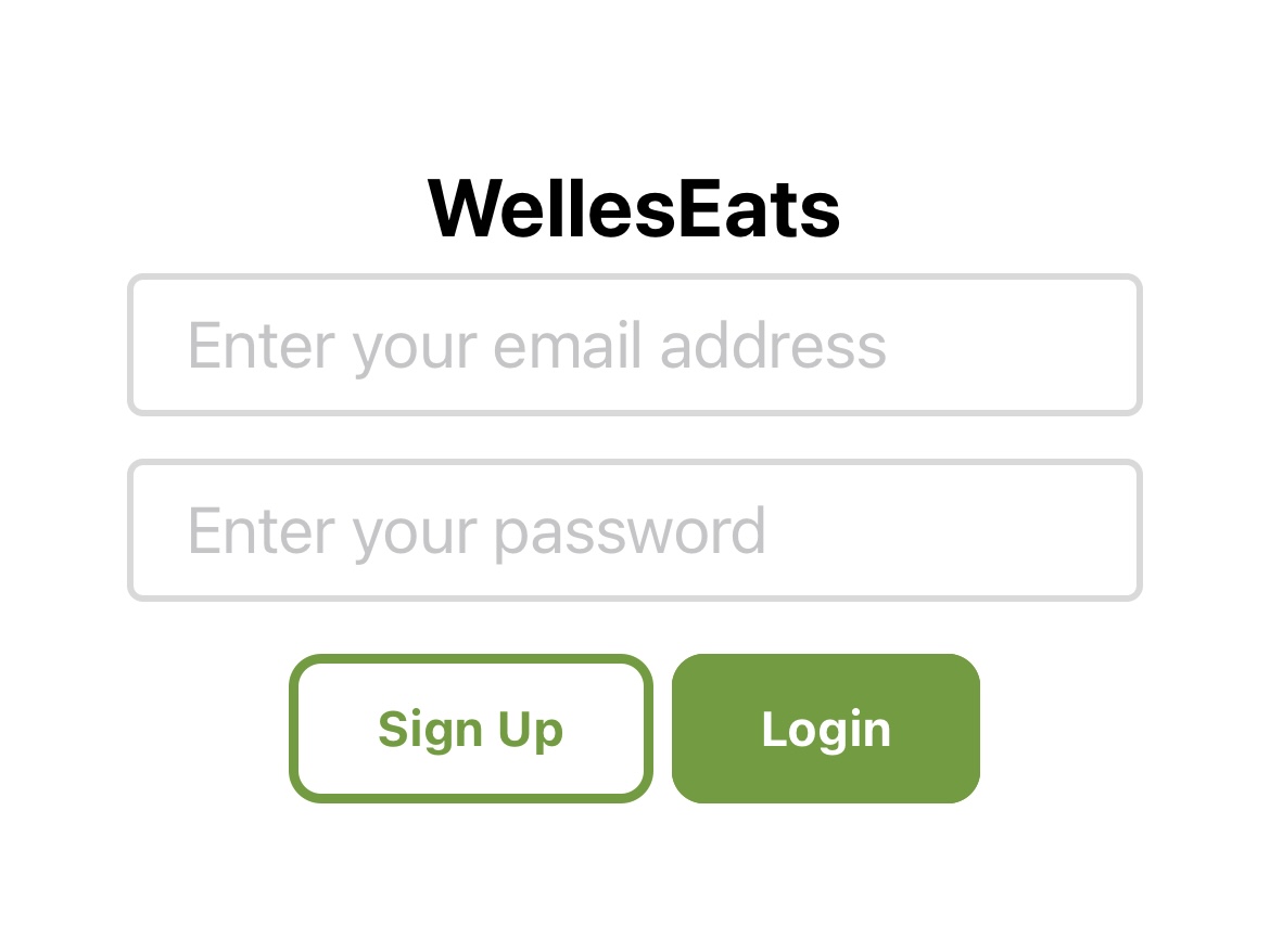 WellesEats Login page